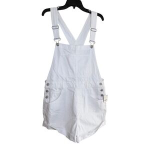 Free People WE THE FREE White Denim Shortalls Overalls Shorts Size L NEW